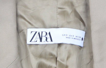 ZARA Women Beige Long Overcoat Size S Classic Business Style