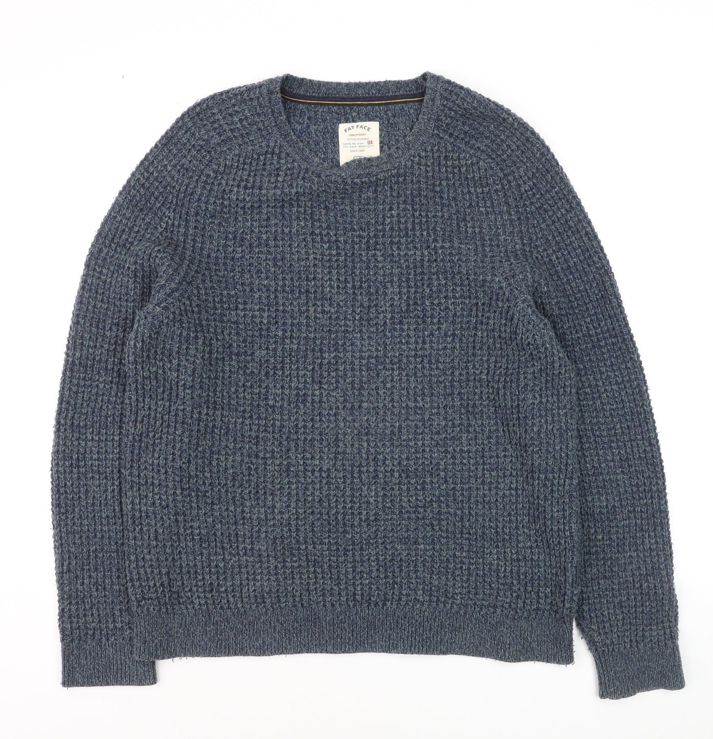 Fat Face Men's Blue Waffle-Knit Wool Pullover Jumper Size M