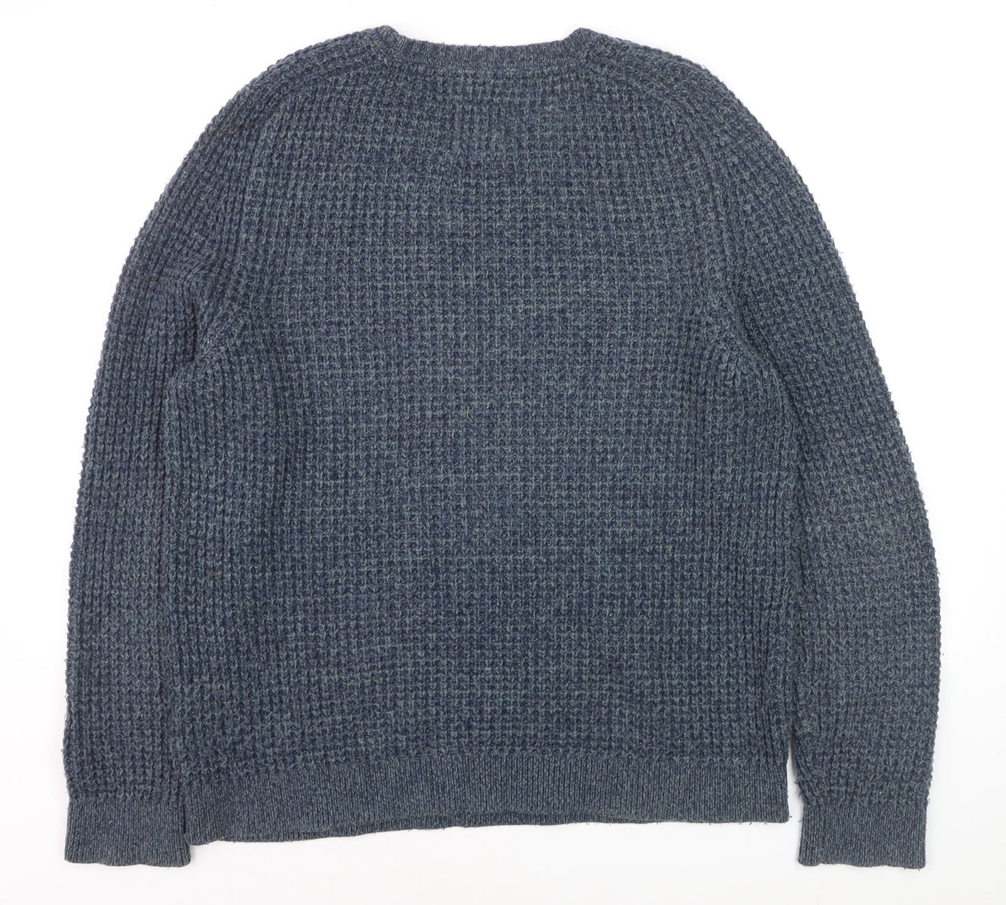 Fat Face Men's Blue Waffle-Knit Wool Pullover Jumper Size M