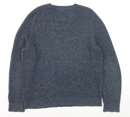 Fat Face Men's Blue Waffle-Knit Wool Pullover Jumper Size M