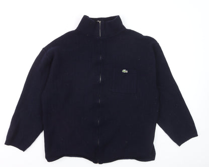 Lacoste Men's Blue Wool Full Zip Jumper 2XL High Neck Classic Knit