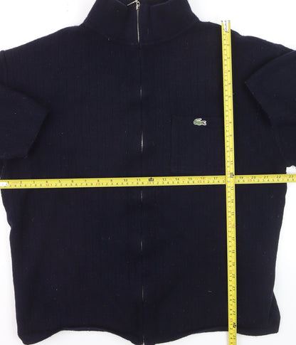Lacoste Men's Blue Wool Full Zip Jumper 2XL High Neck Classic Knit