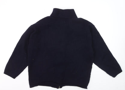 Lacoste Men's Blue Wool Full Zip Jumper 2XL High Neck Classic Knit