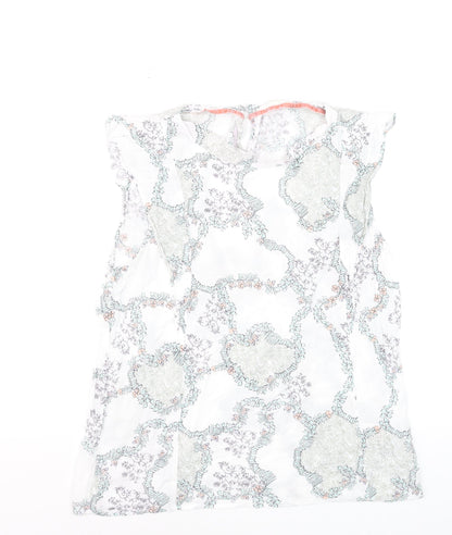 White Stuff Women’s White Floral Sleeveless Tunic Blouse Size 12