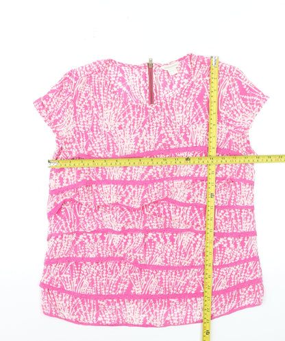 Monsoon Women's Pink Floral Ruffle Tunic Blouse Size 12
