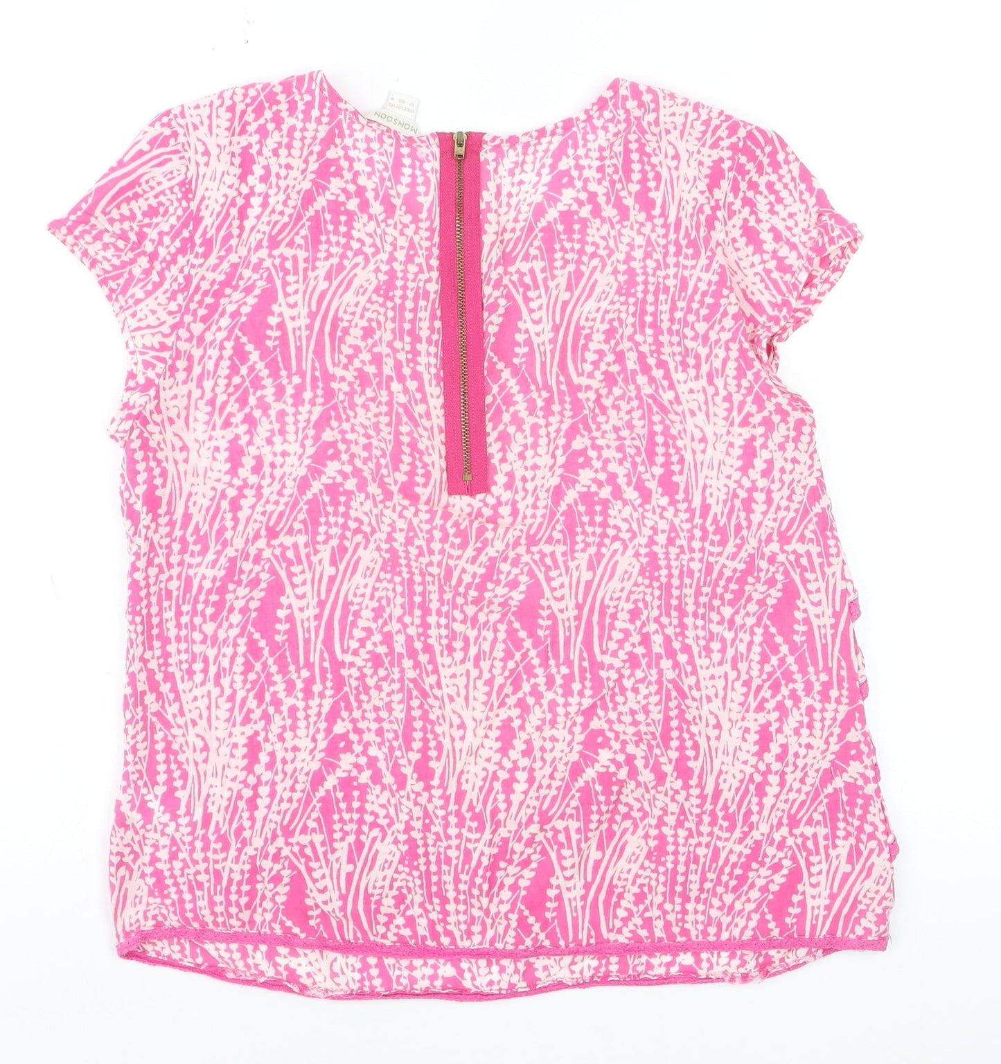 Monsoon Women's Pink Floral Ruffle Tunic Blouse Size 12