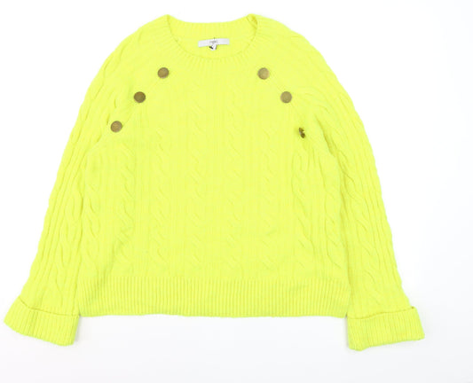 Next Womens Yellow Cable Knit Button Pullover Jumper Size S