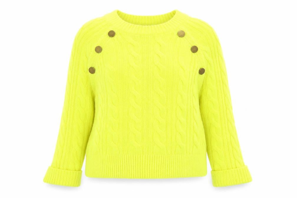 Next Womens Yellow Cable Knit Button Pullover Jumper Size S