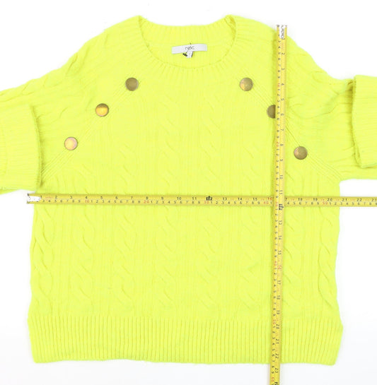 Next Womens Yellow Cable Knit Button Pullover Jumper Size S