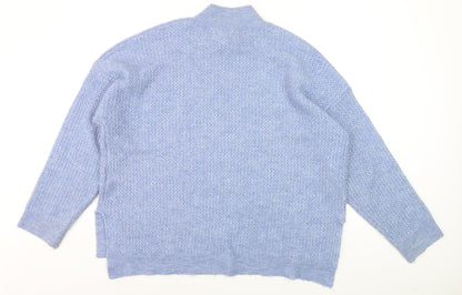New Look Women Blue Mock Neck Long Sleeve Pullover Jumper Size M