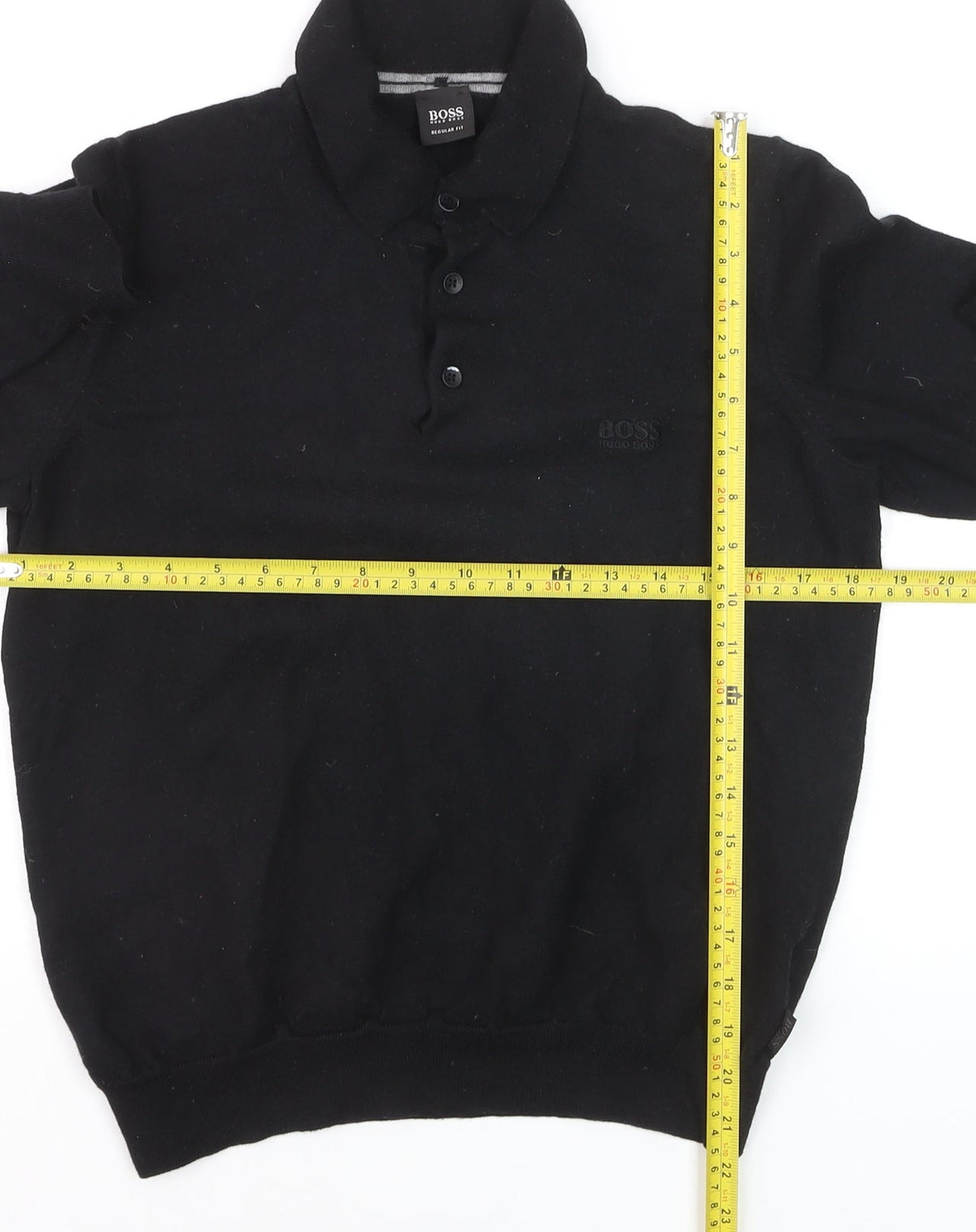 Hugo Boss Mens Black Collared Henley Jumper Size L Regular Fit