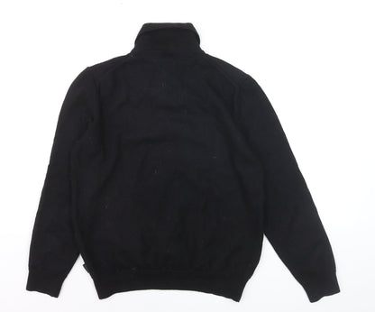 Hugo Boss Mens Black Collared Henley Jumper Size L Regular Fit