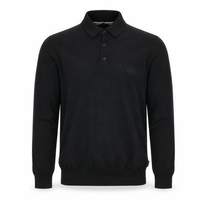 Hugo Boss Mens Black Collared Henley Jumper Size L Regular Fit