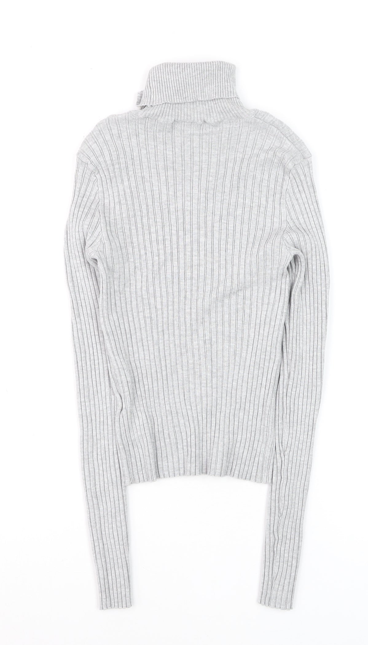 Bershka Women Grey Roll Neck Ribbed Knit Jumper Size 12