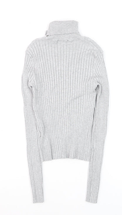 Bershka Women Grey Roll Neck Ribbed Knit Jumper Size 12