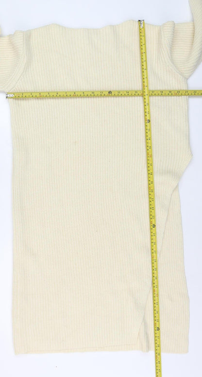 Zara Women Ivory Knit Jumper Dress S/M Round Neck 3/4 Sleeve