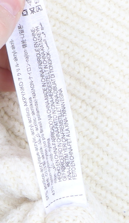 Zara Women Ivory Knit Jumper Dress S/M Round Neck 3/4 Sleeve