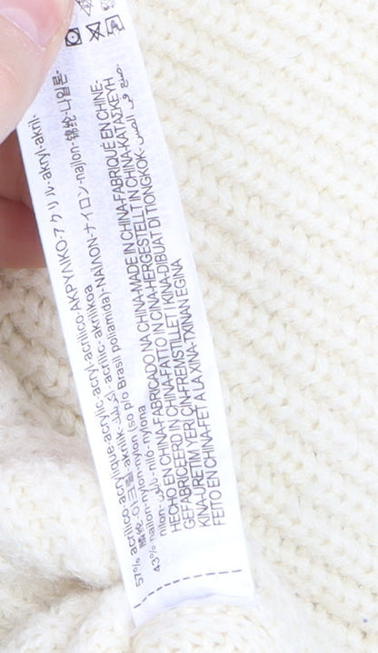 Zara Women Ivory Knit Jumper Dress S/M Round Neck 3/4 Sleeve