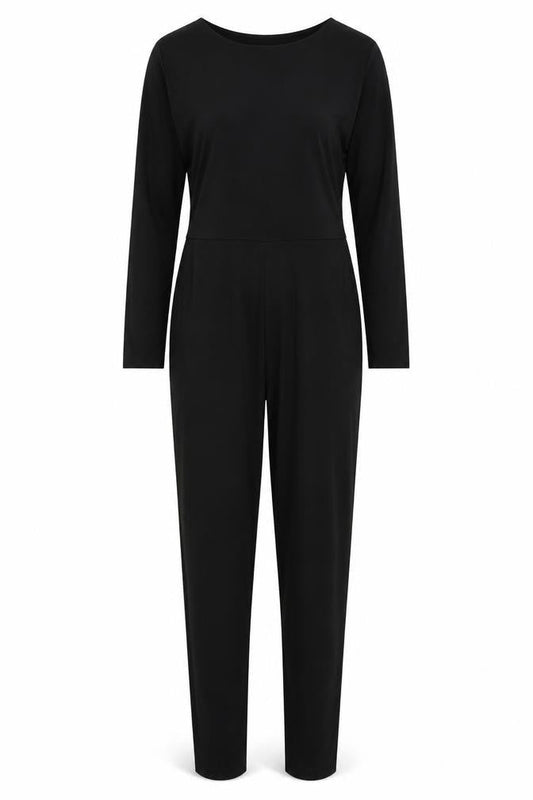 Front view of ASOS DESIGN Women Black Jumpsuit UK 12 Long Sleeve Slim Fit