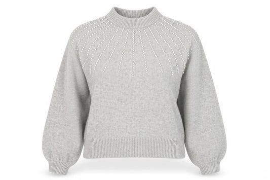 PRETTYLITTLETHING Womens Grey Beaded Mock Neck Jumper Size S