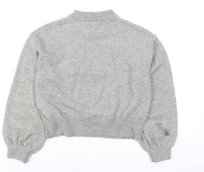 PrettyLittleThing Womens Grey Beaded Mock Neck Jumper Size S