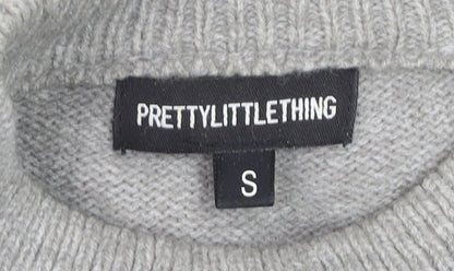 PrettyLittleThing Womens Grey Beaded Mock Neck Jumper Size S