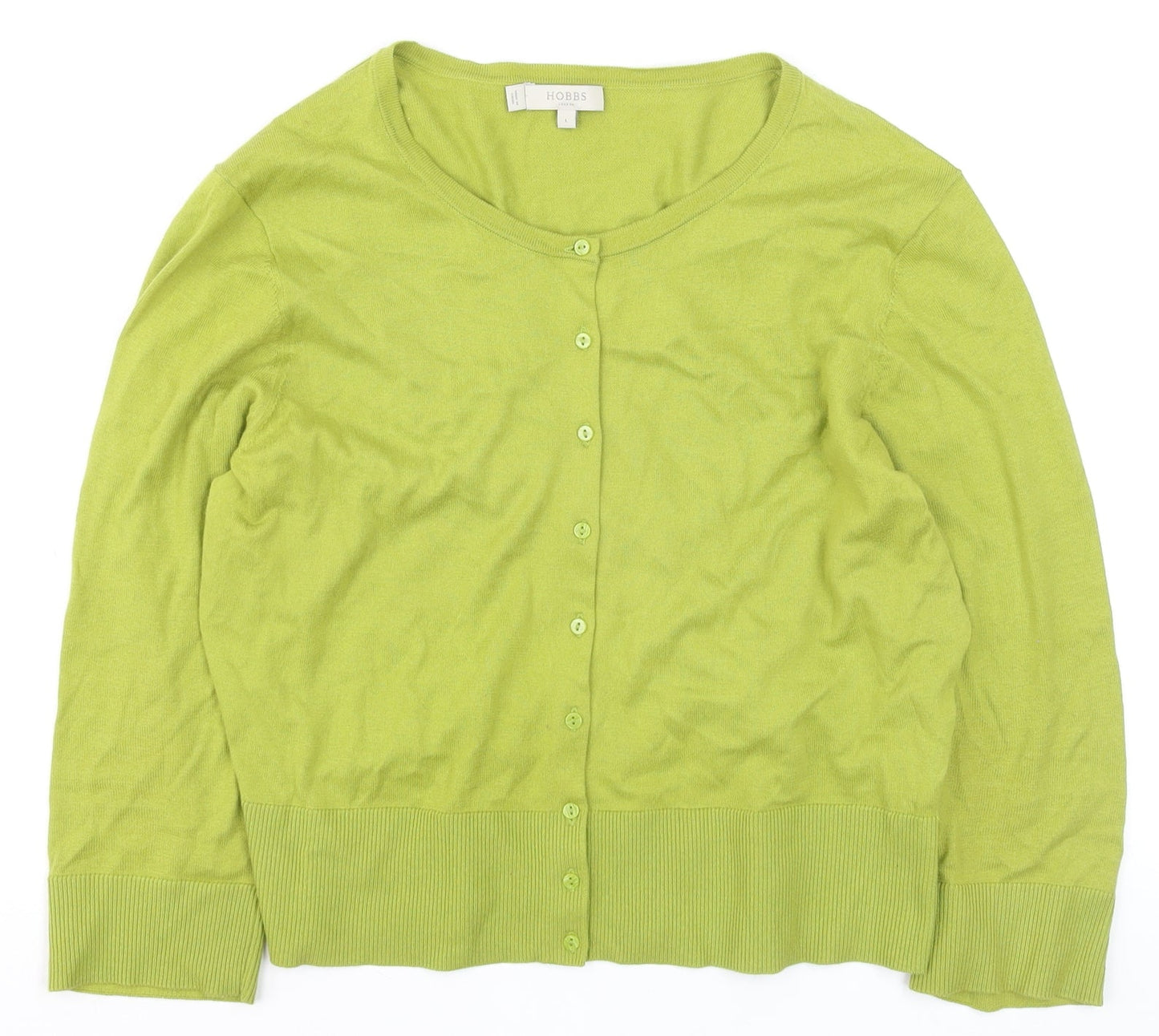 Hobbs Women Green Cotton Knit Button Cardigan Size L