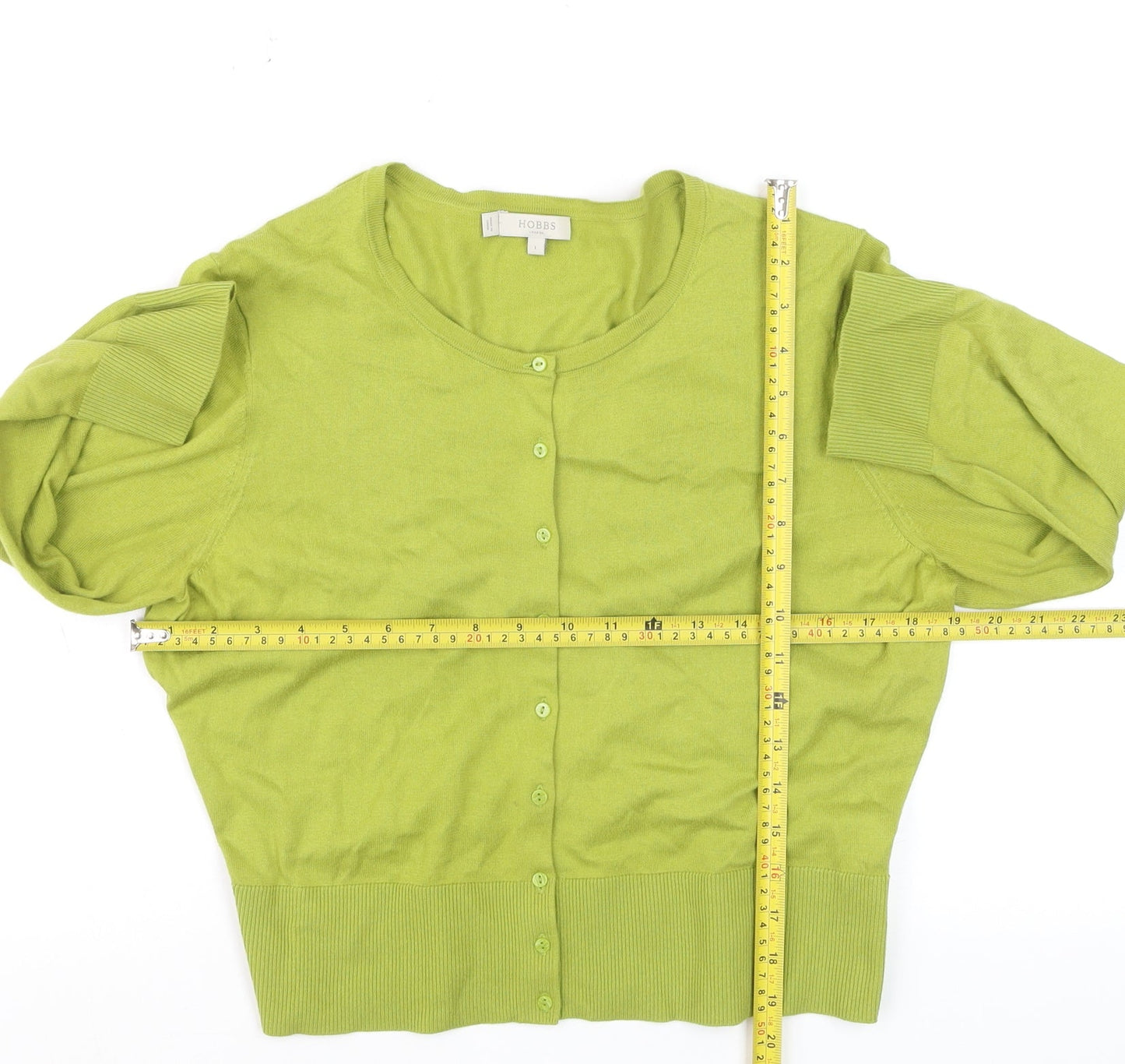 Hobbs Women Green Cotton Knit Button Cardigan Size L