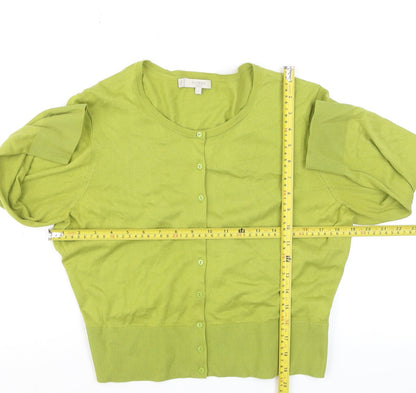Hobbs Women Green Cotton Knit Button Cardigan Size L