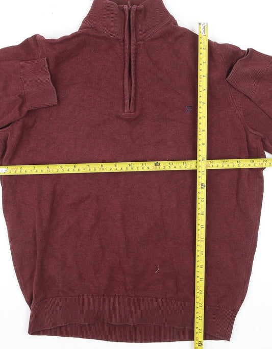 Farah 1920 Men’s Red Cotton Half Zip Jumper M Regular Fit