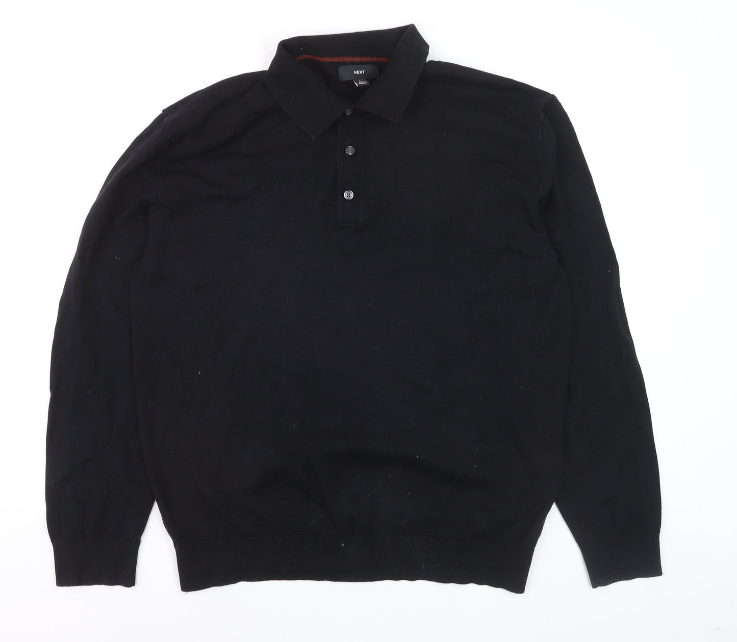 Next Men Black Cotton Collared Henley Jumper L Long Sleeve