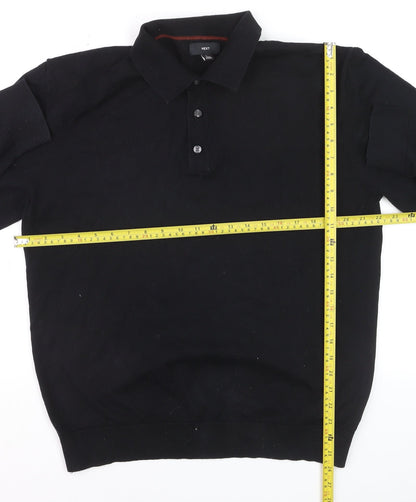 Next Men Black Cotton Collared Henley Jumper L Long Sleeve