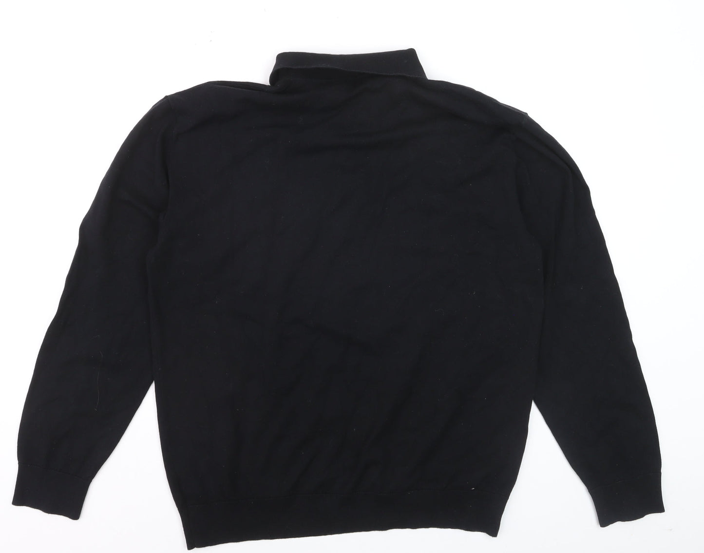 Next Men Black Cotton Collared Henley Jumper L Long Sleeve