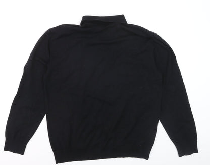 Next Men Black Cotton Collared Henley Jumper L Long Sleeve