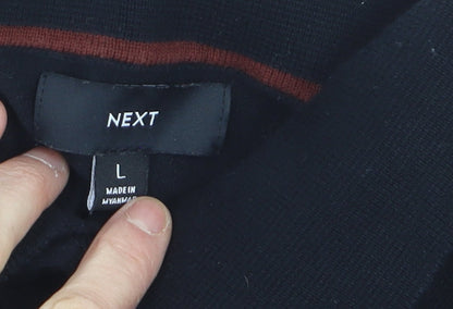 Next Men Black Cotton Collared Henley Jumper L Long Sleeve
