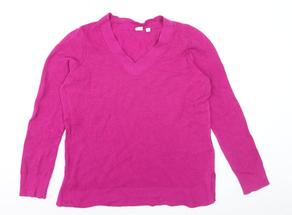 GAP Womens Pink V-Neck Long Sleeve Cotton Knit Jumper Size L