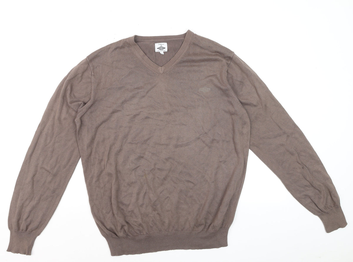Umbro Men’s Brown V-Neck Cotton Pullover Jumper Size M
