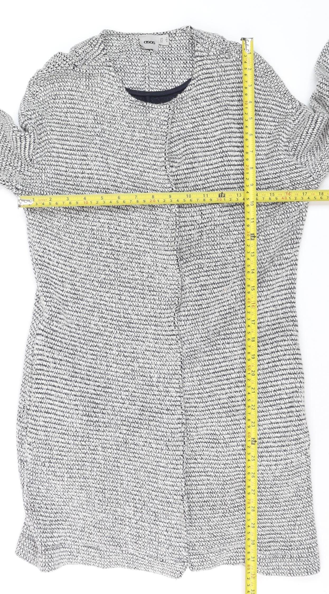 ASOS Women’s Grey Knit Long Sleeve Open Cardigan Size 8 Cotton