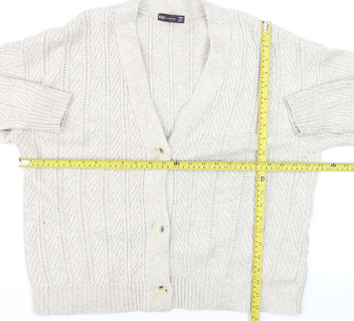 Marks and Spencer Womens Beige Knit V-Neck Cardigan Size L