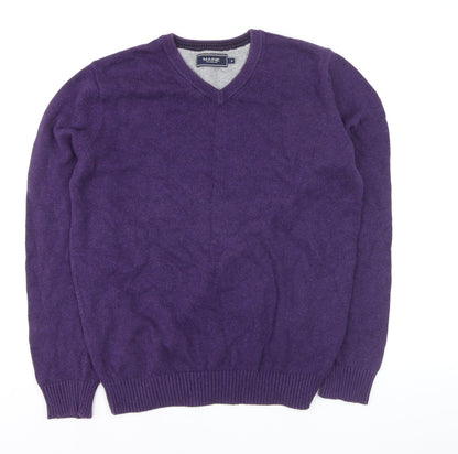 Maine New England Men's Purple Cotton V-Neck Jumper Size M