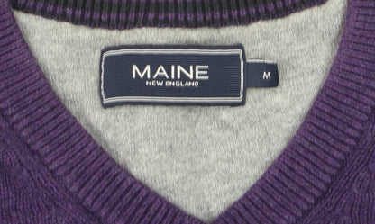 Maine New England Men's Purple Cotton V-Neck Jumper Size M
