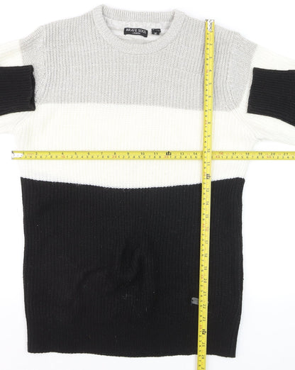 Brave Soul Men's Multicoloured Chunky Knit Crew Neck Jumper Size M
