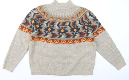 Weird Fish Womens Beige Aztec Knit Mock Neck Jumper Size 18