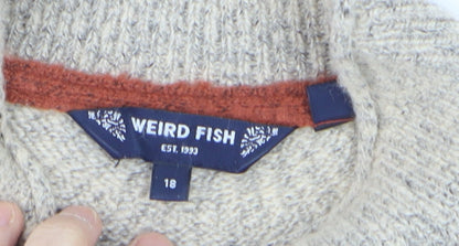 Weird Fish Womens Beige Aztec Knit Mock Neck Jumper Size 18