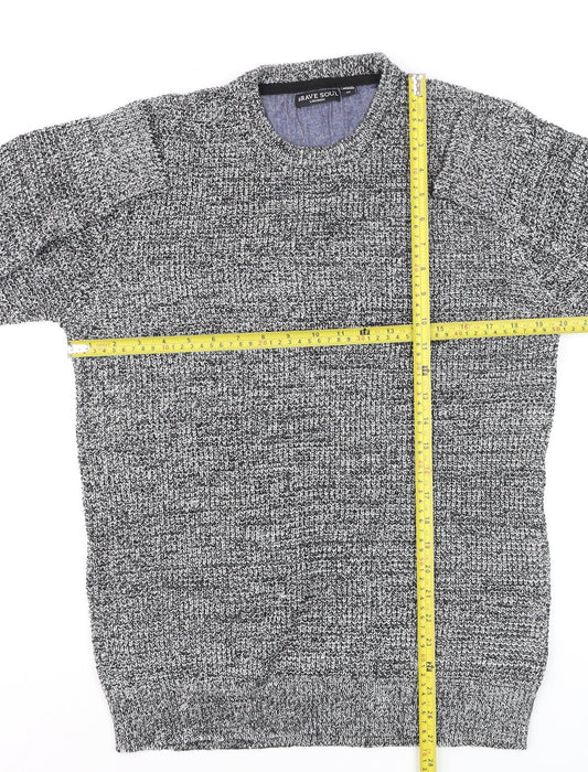 Brave Soul Men's Grey Chunky Knit Crew Neck Pullover Jumper M