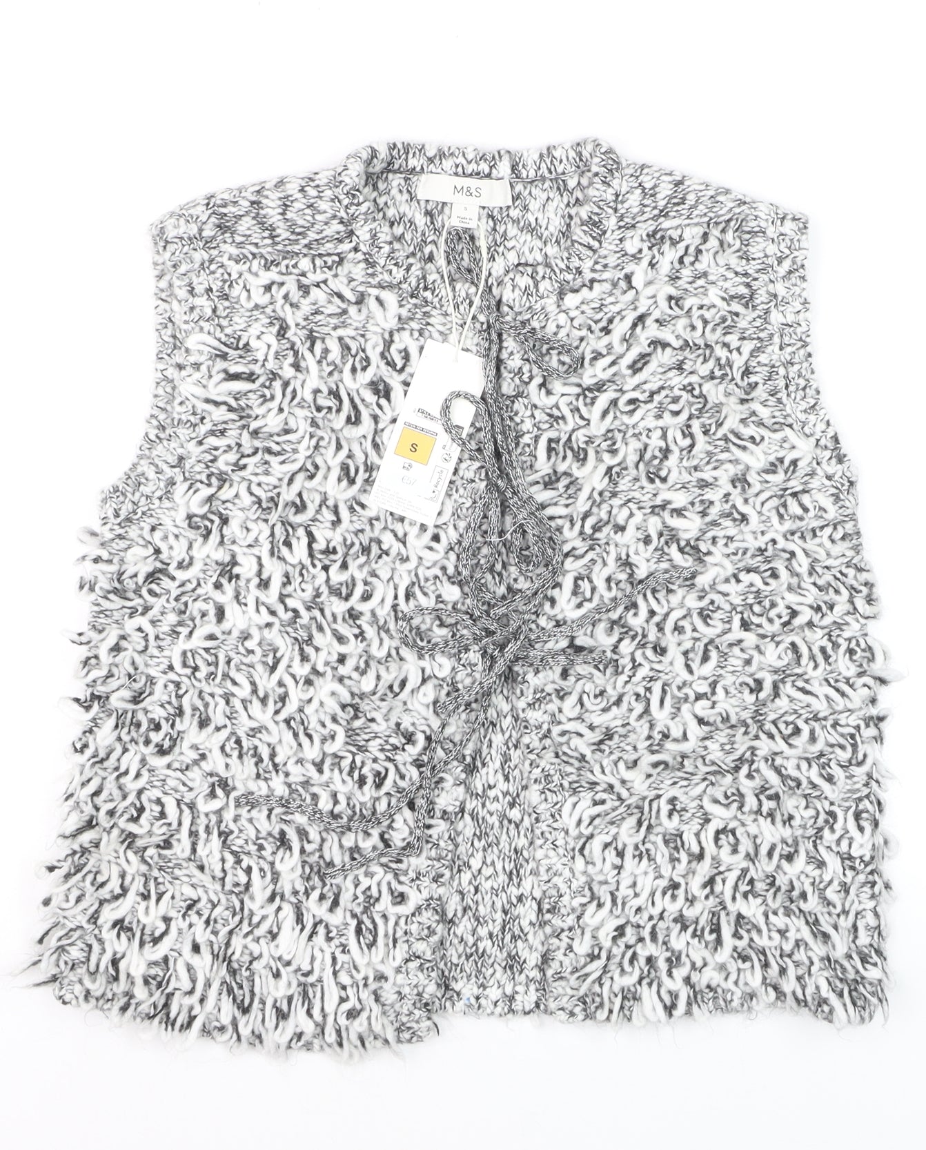 Marks and Spencer Women's Grey Chunky Knit Tie Vest S