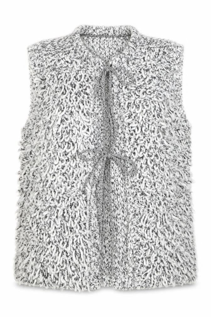 Marks & Spencer Women's Grey Chunky Knit Tie Vest S