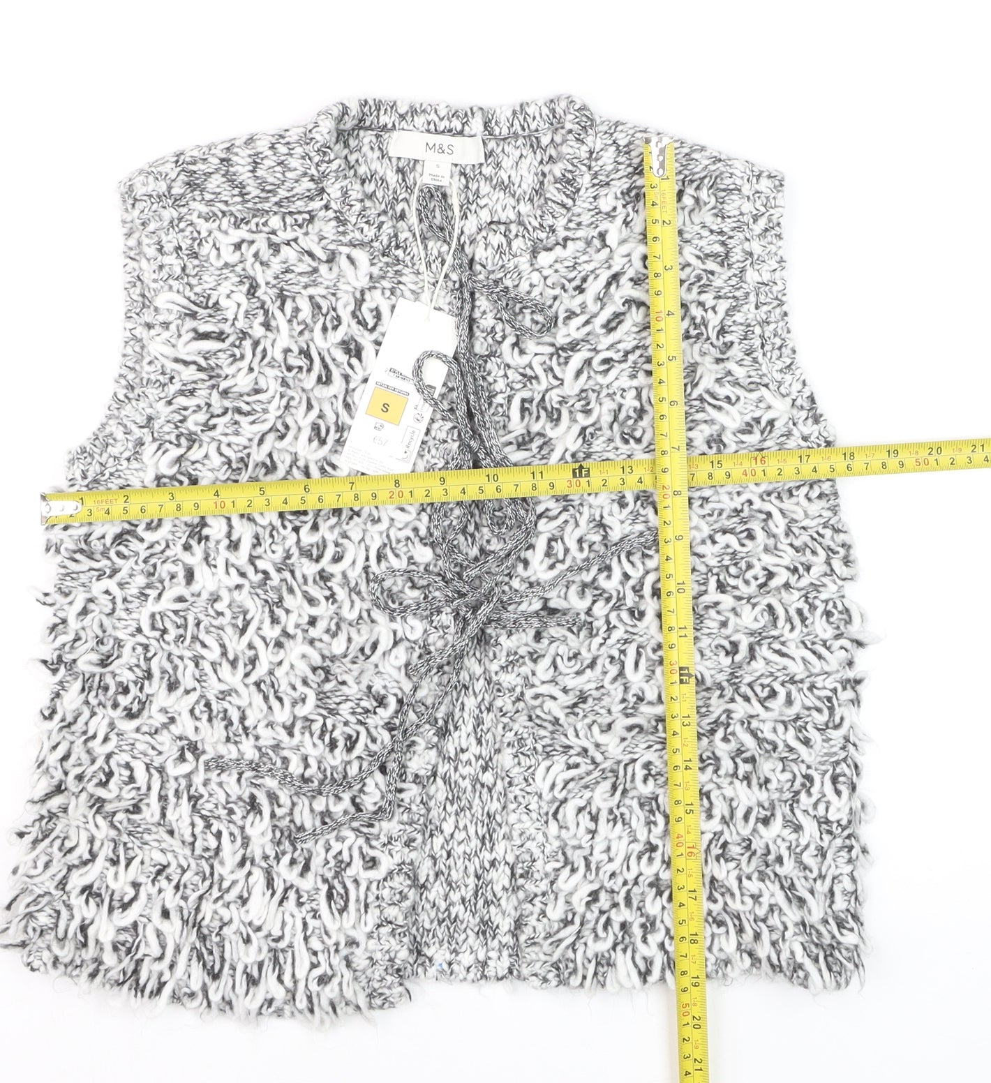 Marks and Spencer Women's Grey Chunky Knit Tie Vest S