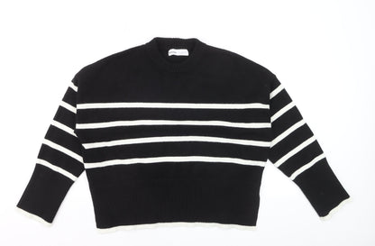 Bershka Womens Black Striped Knit Crew Neck Pullover Jumper Size S