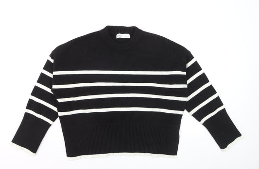 Bershka Womens Black Striped Knit Crew Neck Pullover Jumper Size S